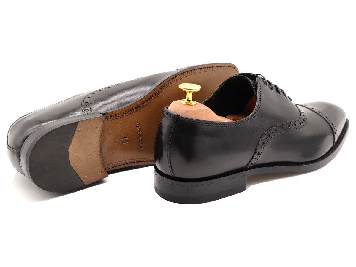 Back View of Mens Black Leather Semi Brogue Oxford Shoes