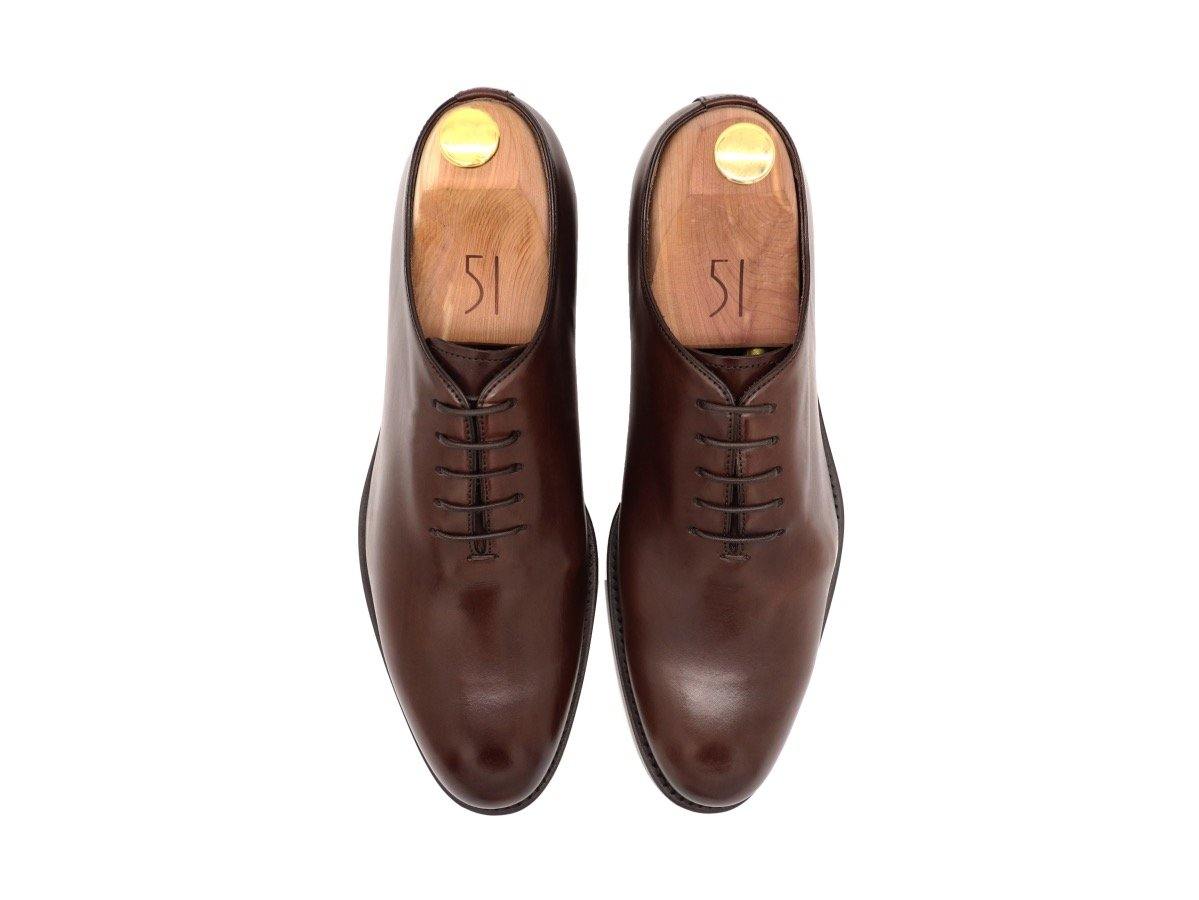 Top View of Mens Dark Brown Leather Wholecut Oxford Shoes