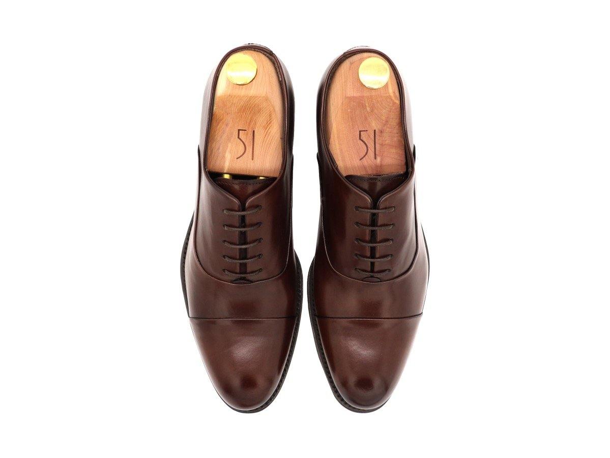 Top View of Mens Dark Brown Leather Cap Toe Oxford Shoes