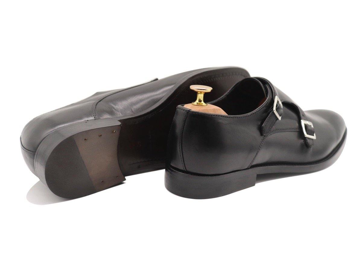 Back View of Mens Black Leather Double Monk Strap Shoes