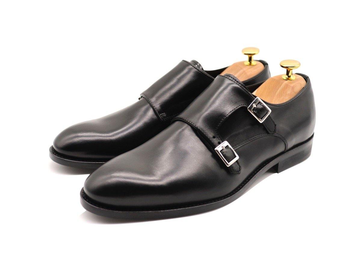Mens Black Leather Double Monk Strap Shoes