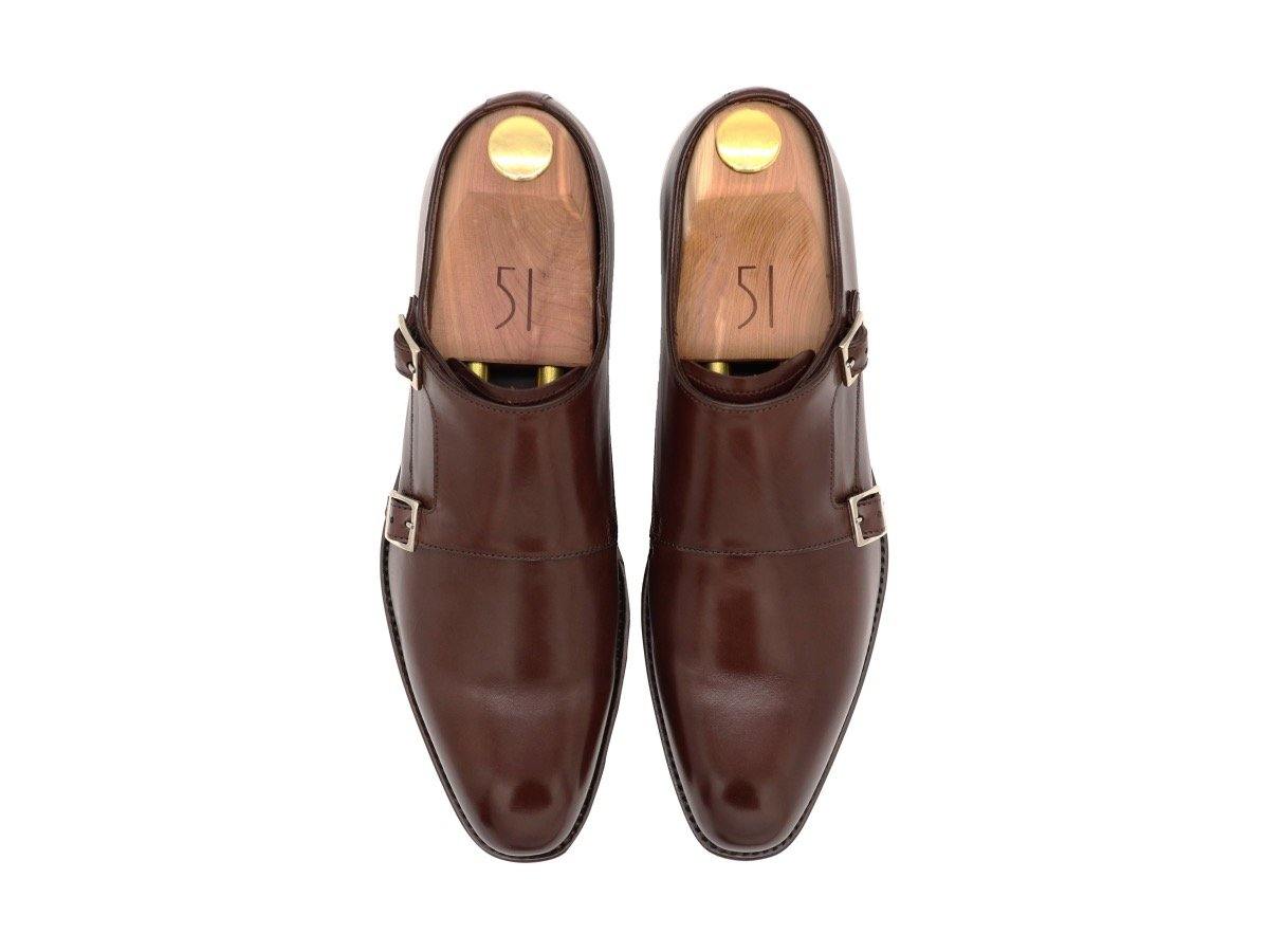 Top View of Mens Dark Brown Leather Double Monk Strap Shoes