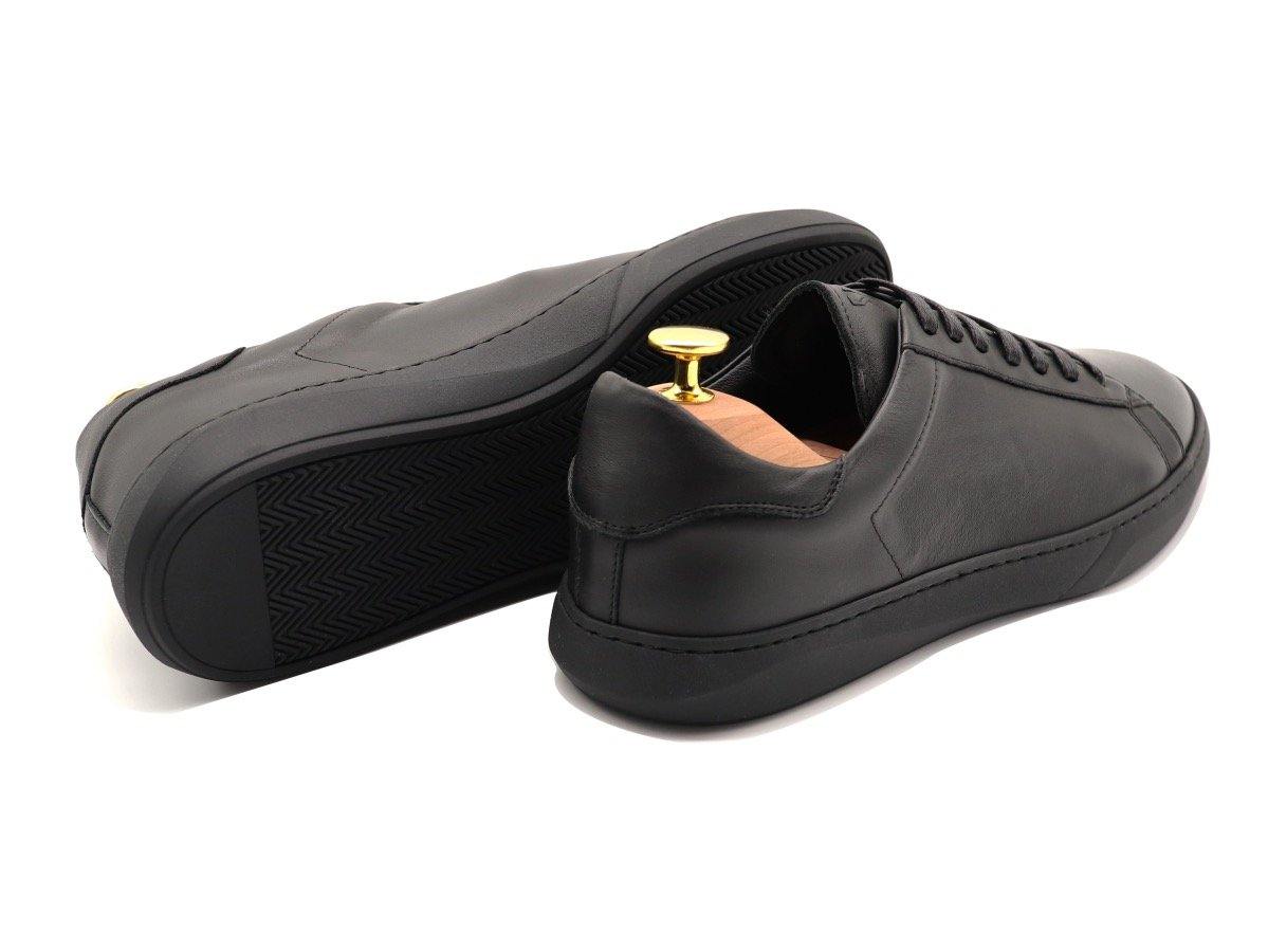 Back View of Mens Leather Low Top Black Sneakers