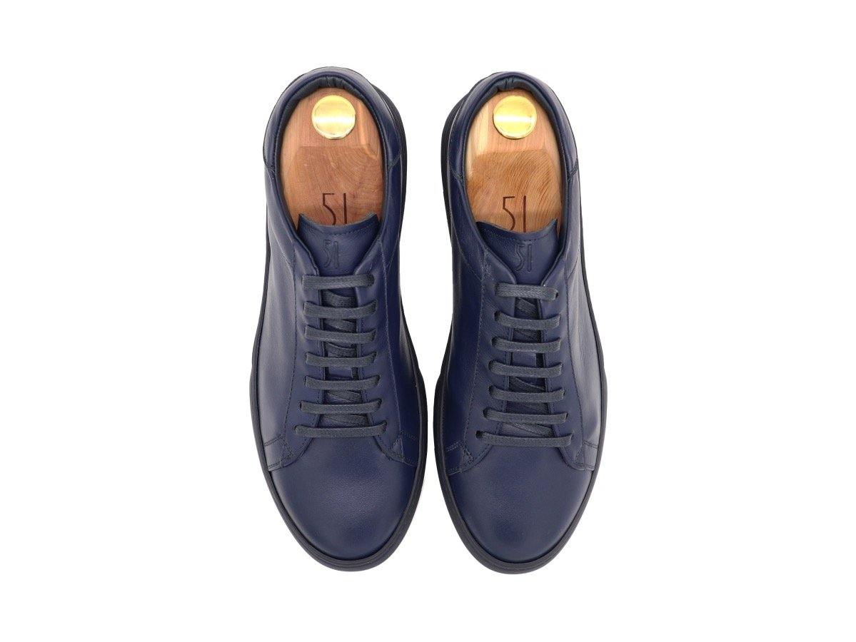 Top View of Mens Leather Low Top Navy Blue Sneakers