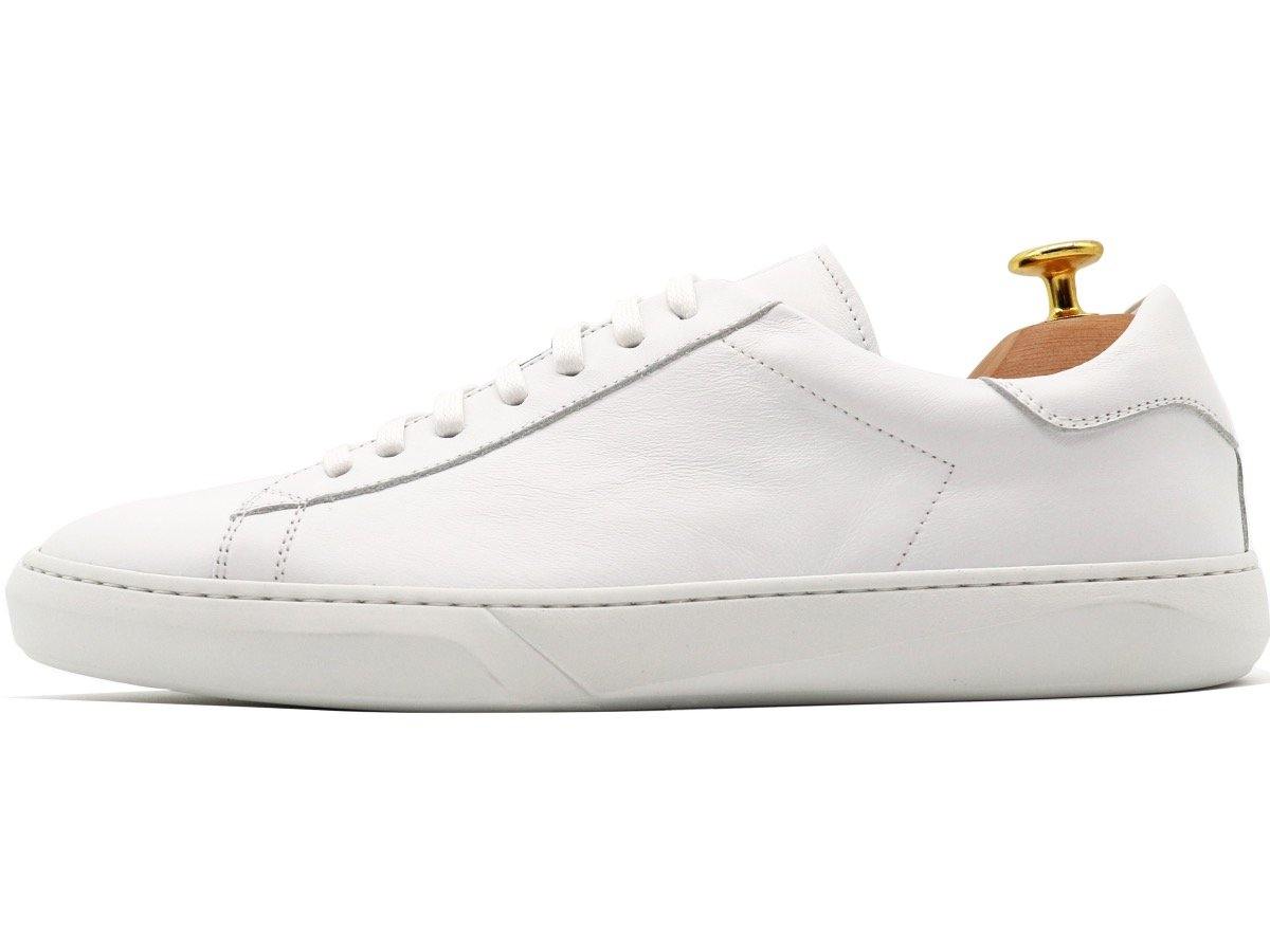 Side View of Mens Leather Low Top White Sneakers
