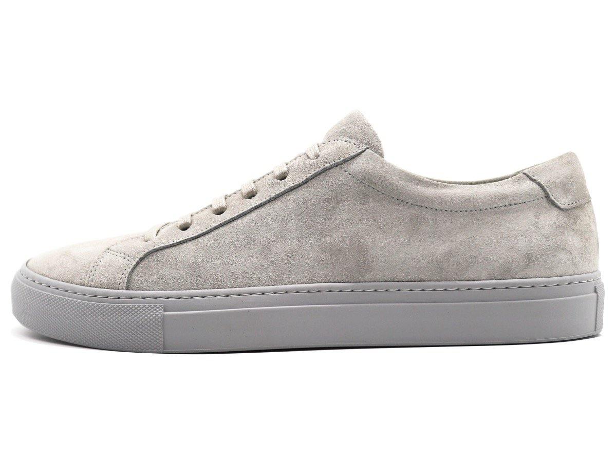 Side View of Mens Suede Low Top Shale Grey Sneakers