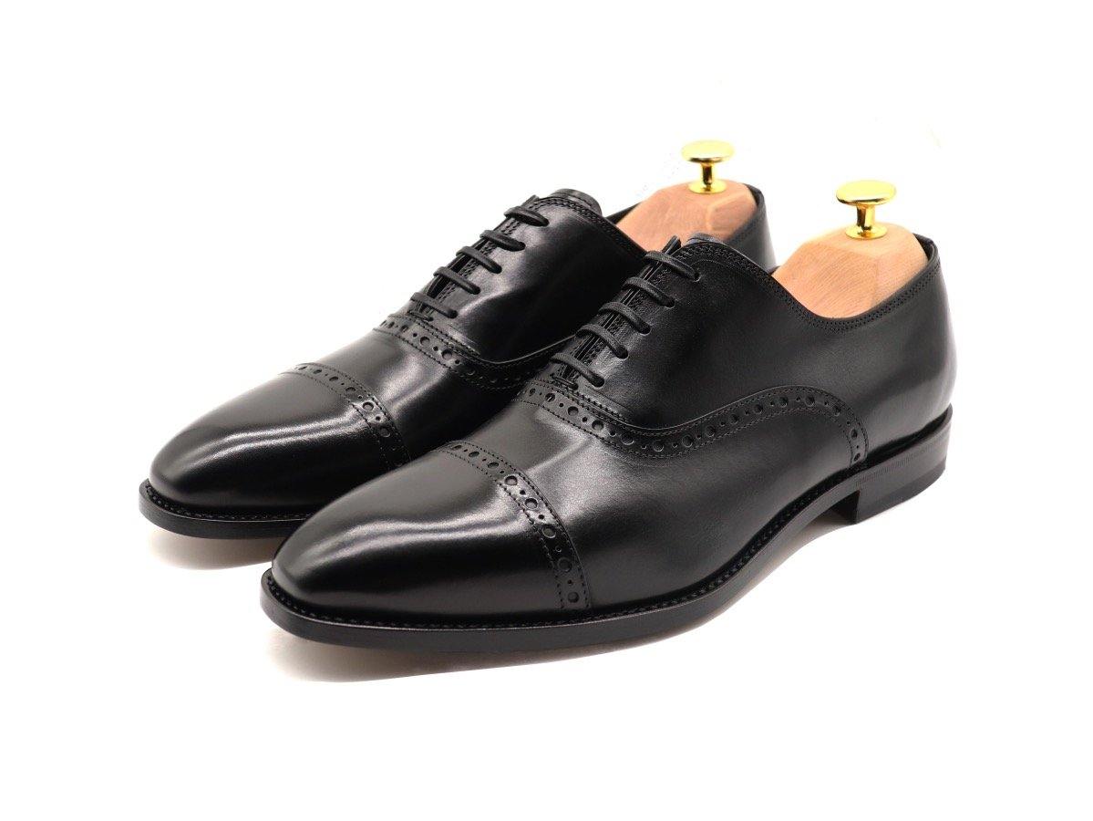 Mens Black Leather Semi Brogue Oxford Shoes