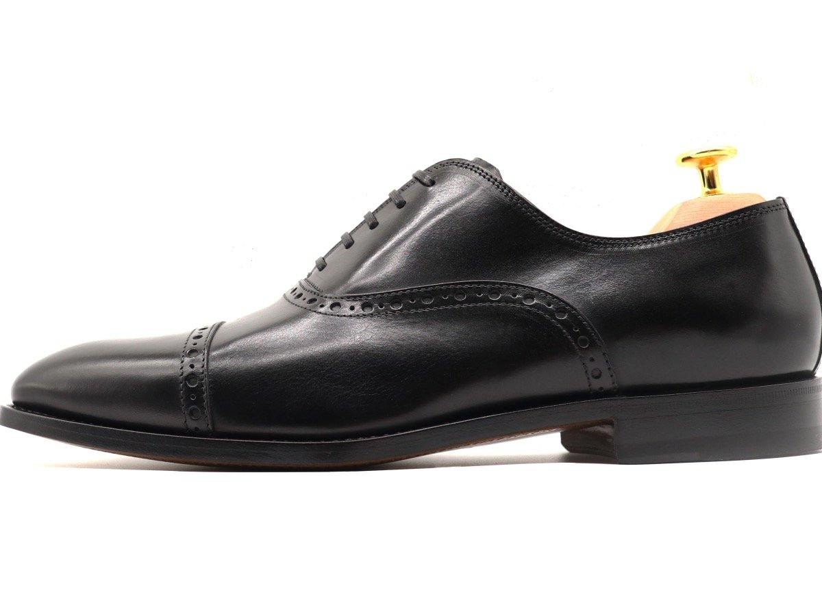 Side View of Mens Black Leather Semi Brogue Oxford Shoes