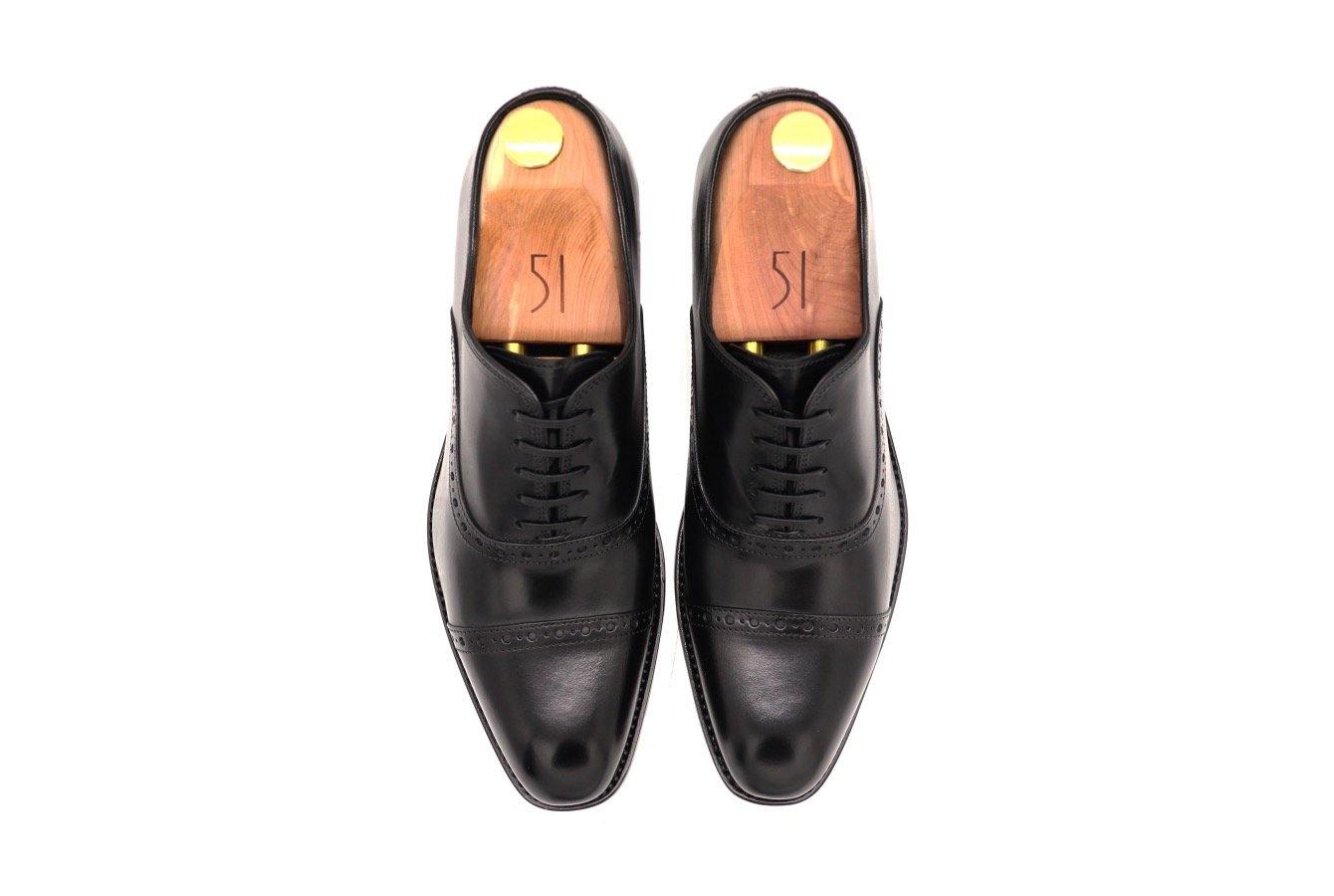 Top View of Mens Black Leather Semi Brogue Oxford Shoes