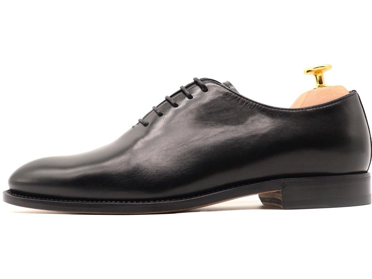 Side View of Mens Black Leather Wholecut Oxford Shoes