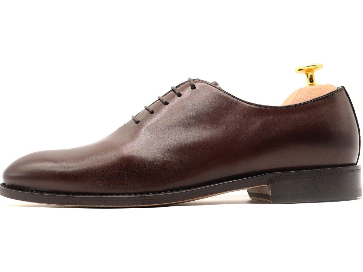 Side View of Mens Dark Brown Leather Wholecut Oxford Shoes