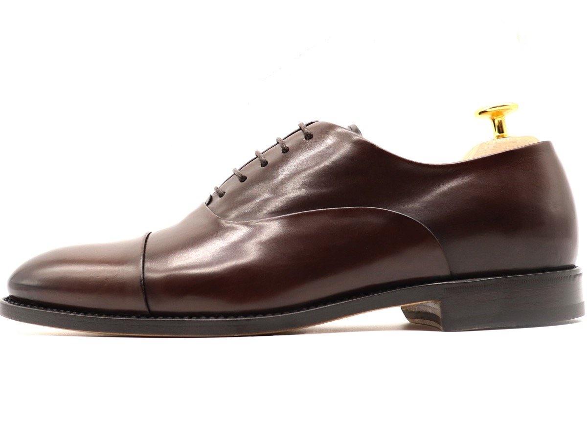 Side View of Mens Dark Brown Leather Cap Toe Oxford Shoes