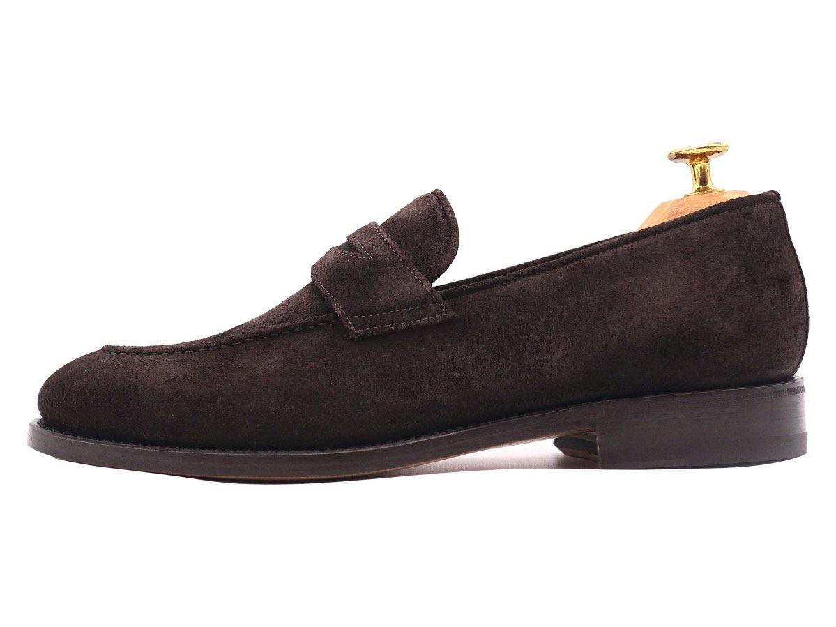 Side_View_Of_Dejon_Dark_Brown_Suede_Penny_Loafers