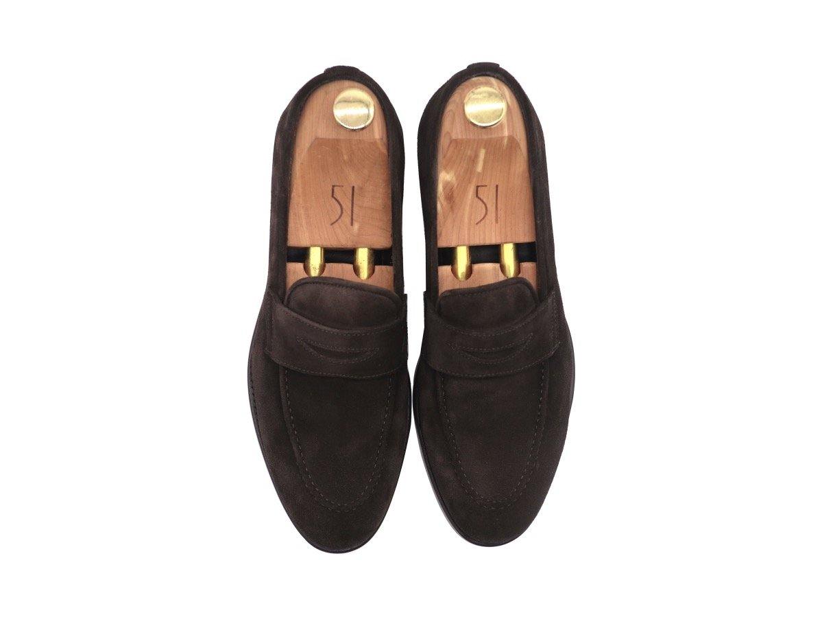 Top_View_Of_Dejon_Dark_Brown_Suede_Penny_Loafers