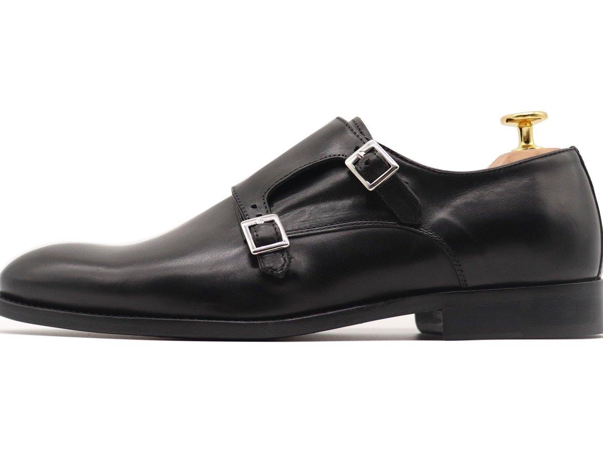Side View of Mens Black Leather Double Monk Strap Shoes