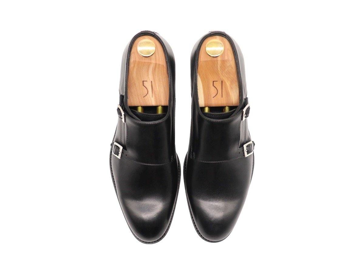 Top View of Mens Black Leather Double Monk Strap Shoes