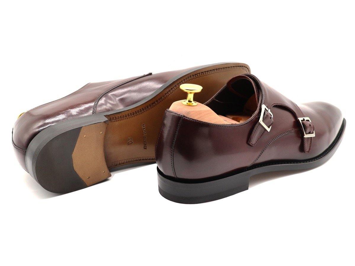 Back View of Mens Burgundy Leather Double Monk Strap Shoes
