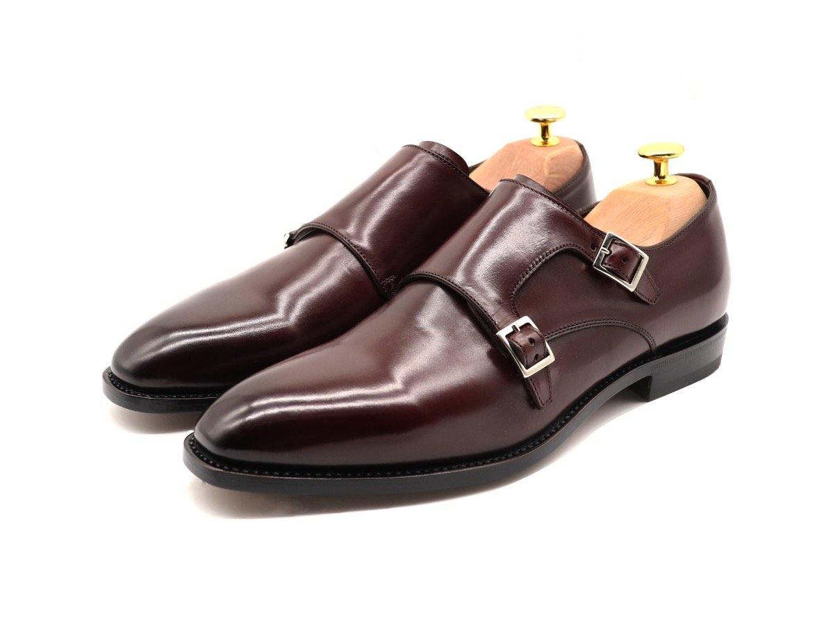Mens Burgundy Leather Double Monk Strap Shoes