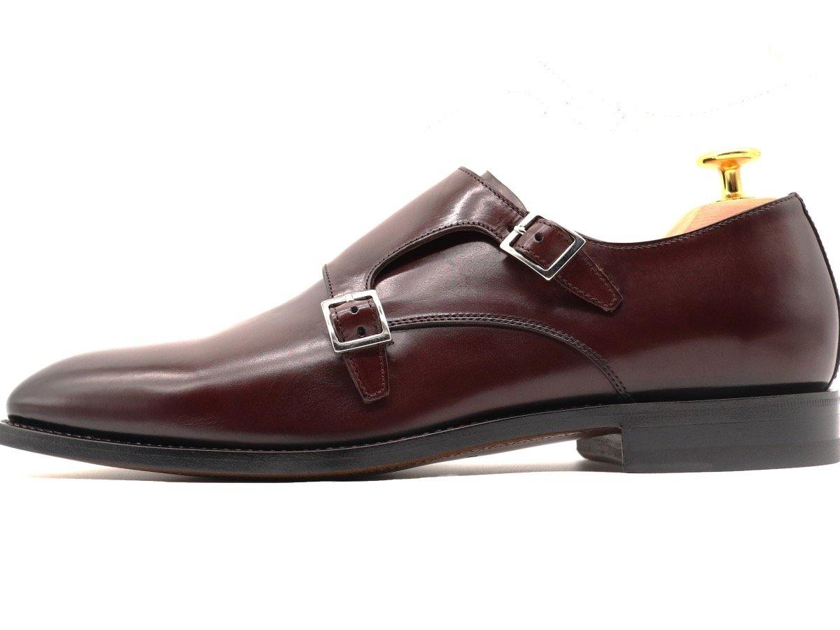 Side View of Mens Burgundy Leather Double Monk Strap Shoes