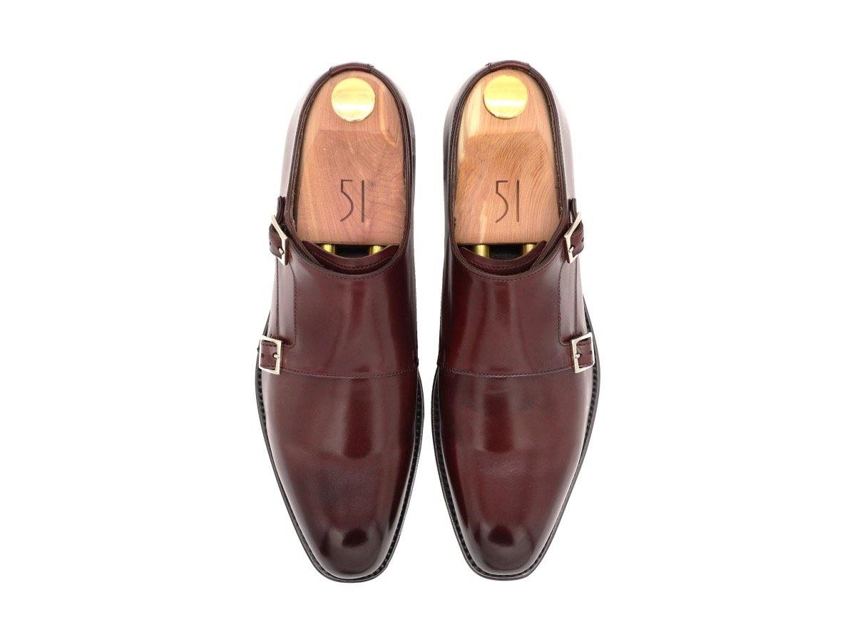 Top View of Mens Burgundy Leather Double Monk Strap Shoes
