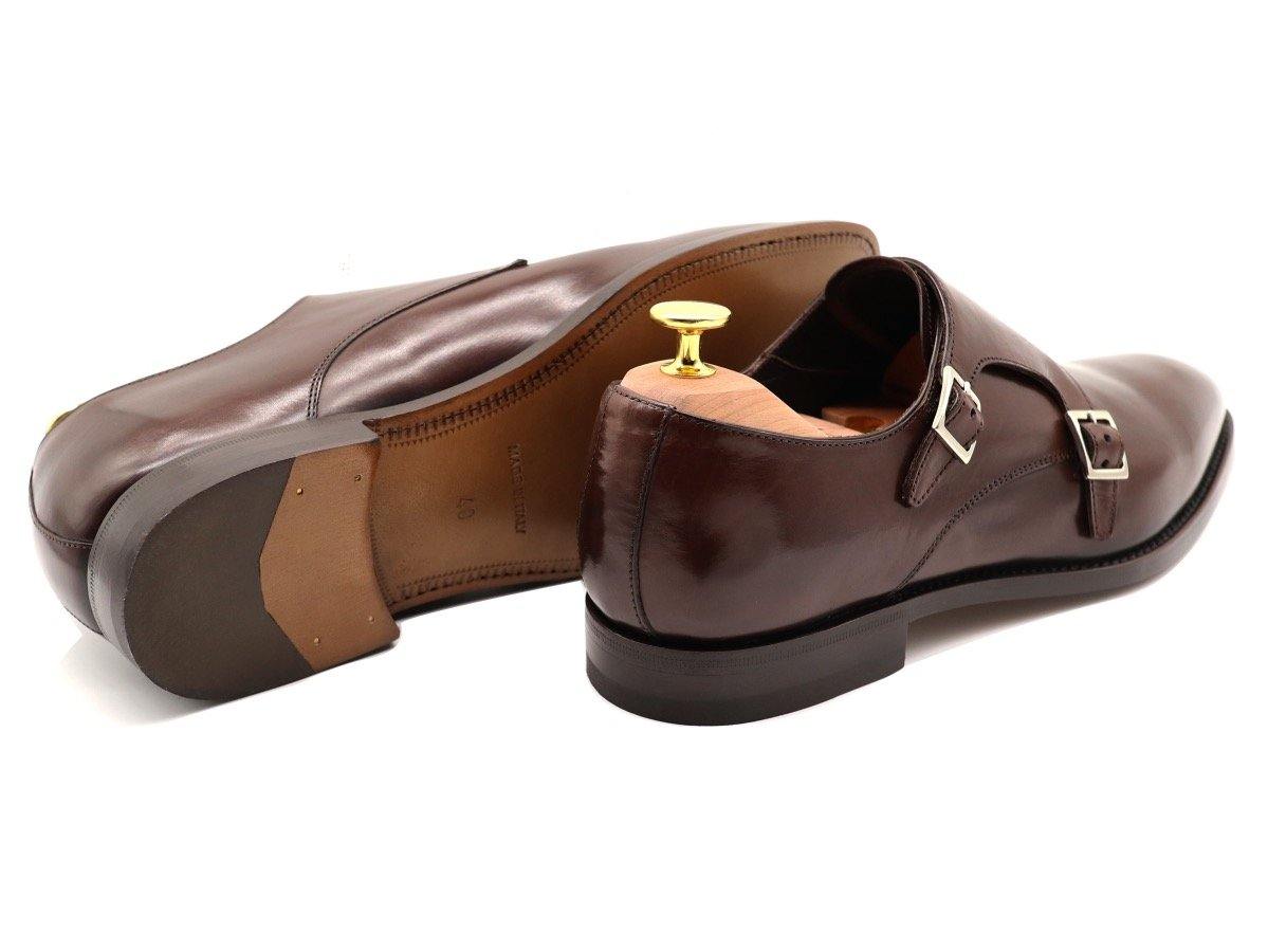 Back View of Mens Dark Brown Leather Double Monk Strap Shoes