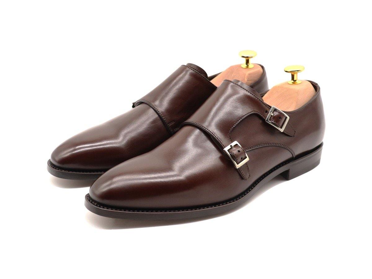 Front View of Mens Dark Brown Leather Double Monk Strap Shoes