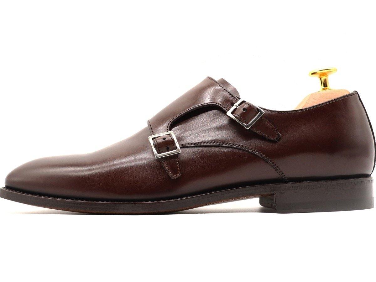 Side View of Mens Dark Brown Leather Double Monk Strap Shoes
