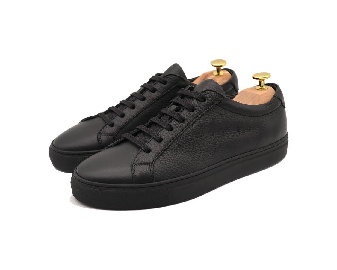 Tomlins Men's Grain Calf Leather Low Top Sneakers - Black