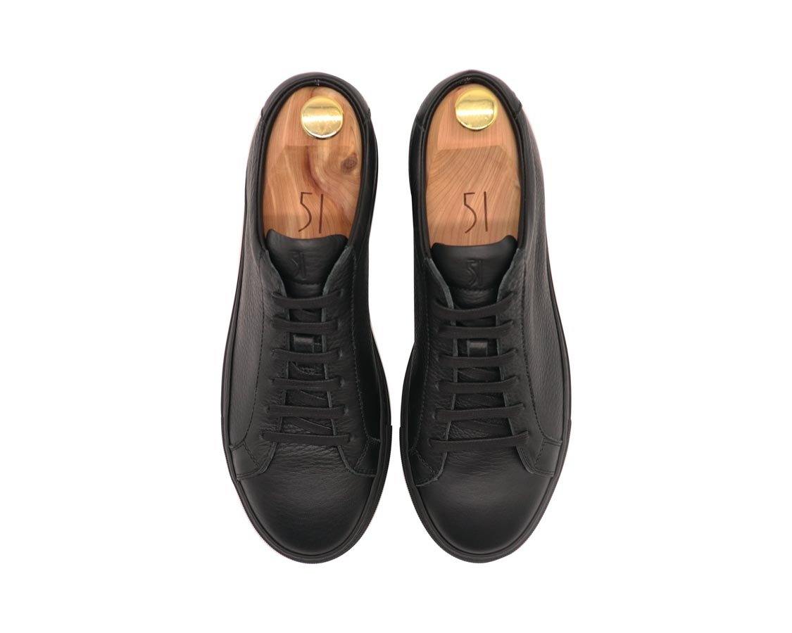 Tomlins Men's Grain Calf Leather Low Top Sneakers - Black