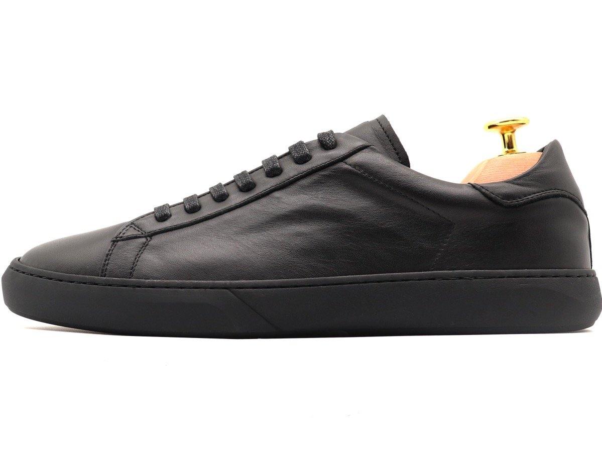 Side View of Mens Leather Low Top Black Sneakers