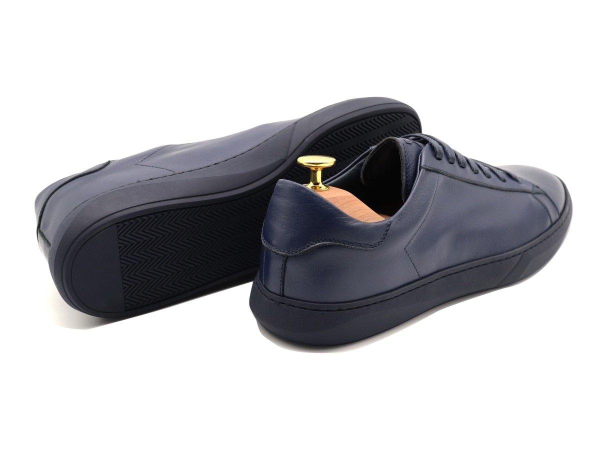 Back View of Mens Leather Low Top Navy Blue Sneakers