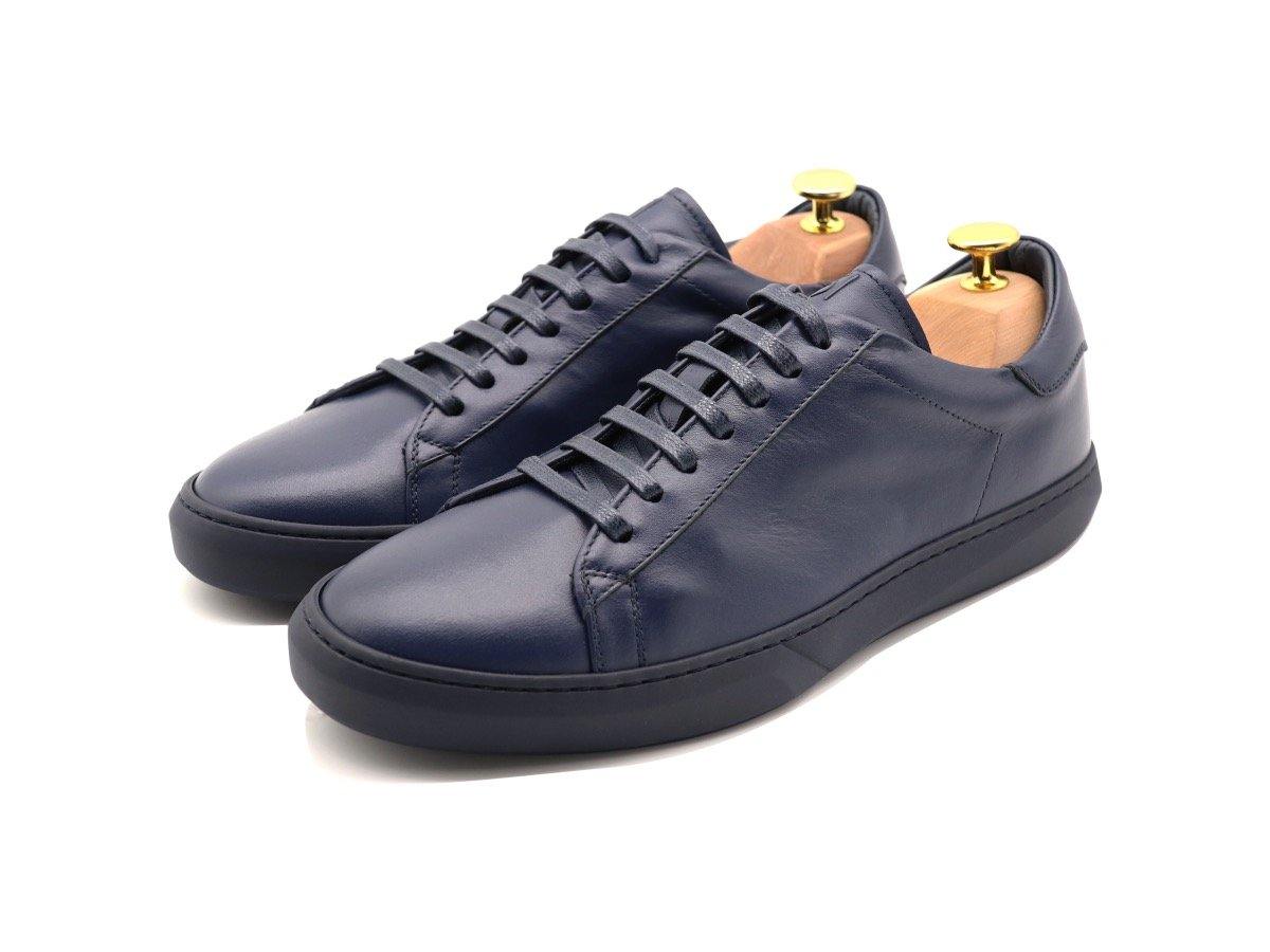 Mens Leather Low Top Navy Blue Sneakers