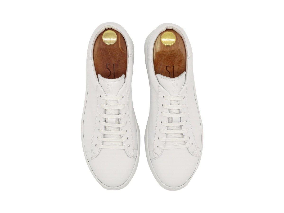 Top View of Mens Leather Low Top White Sneakers