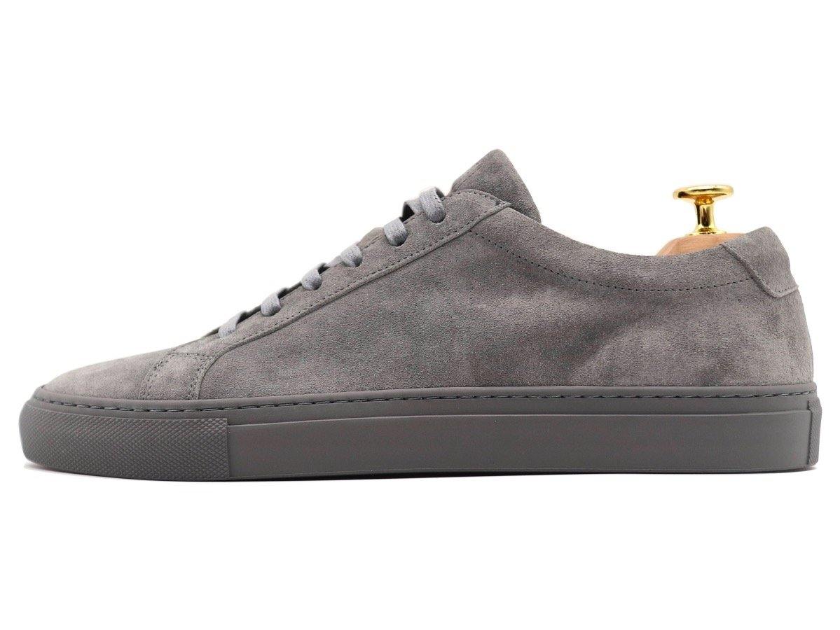 Side View of Mens Suede Low Top Graphite Grey Sneakers