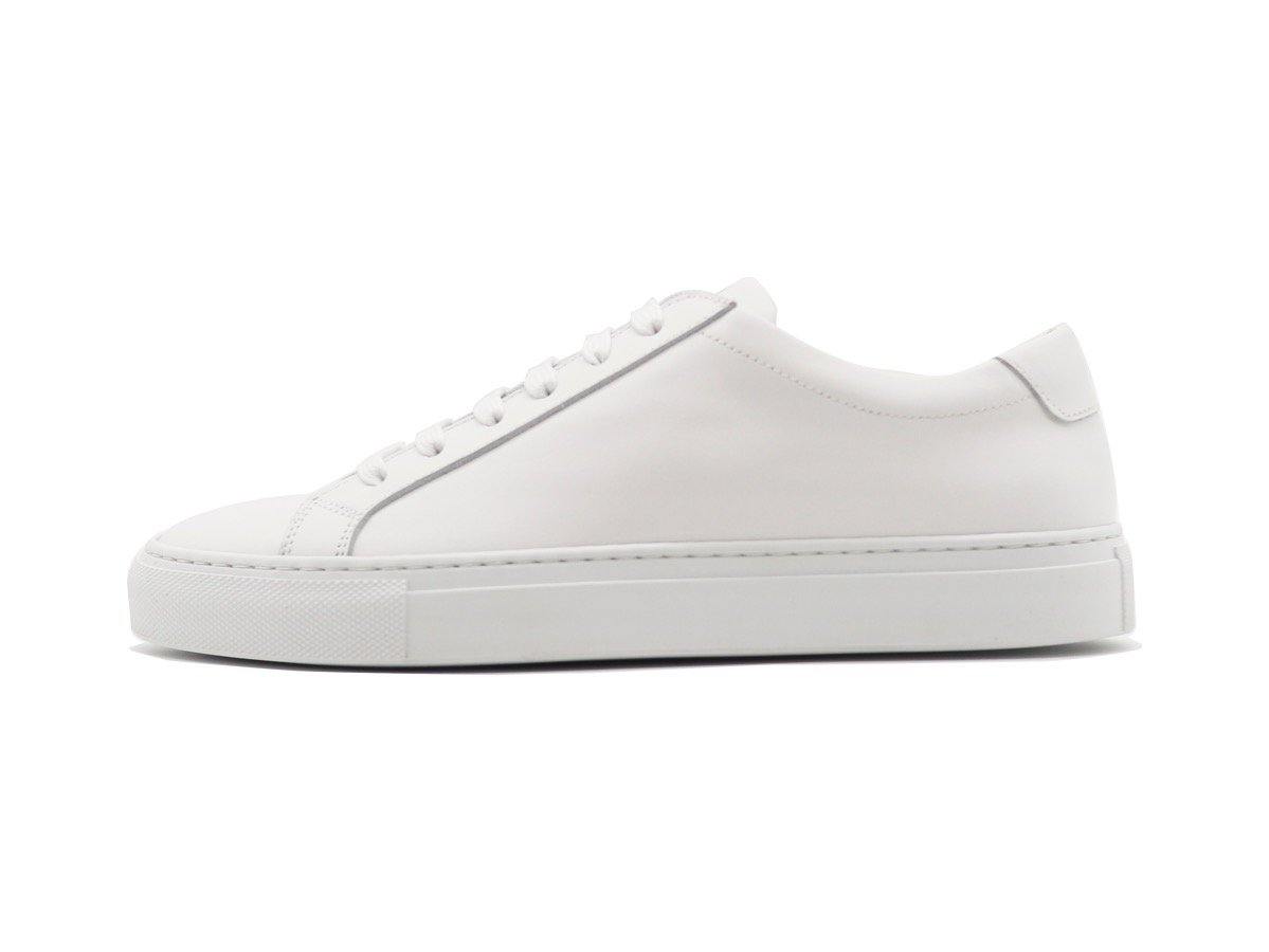 Side View of Womens Leather Low Top White Sneakers